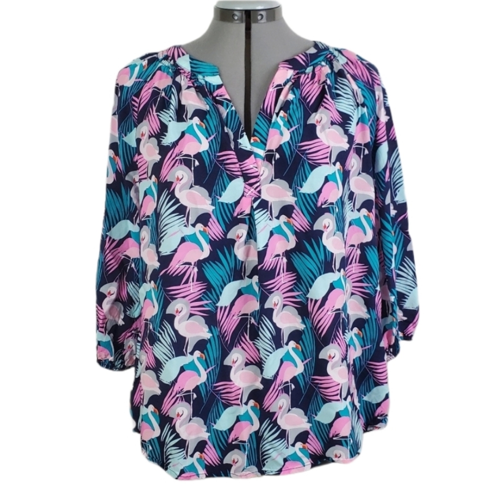 Crown & Ivy Pink and Blue Relaxed Graphic Blouse
